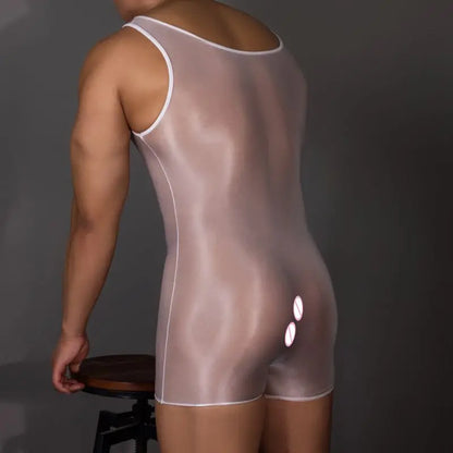 Silky soft Mens underwear Swimming Bodysuit Glossy Short Sleeve Round Neck Bodysuit Swimwear Sport Running Yoga Swimming Suit