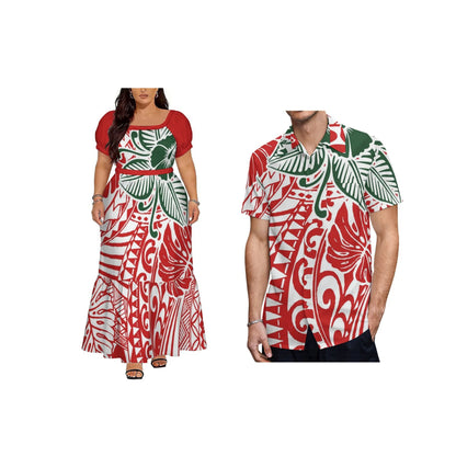 Big Size Polynesian Design Ladies Long Dress Hawaii Short Sleeve Square Collar Evening Dress Drop Shipping