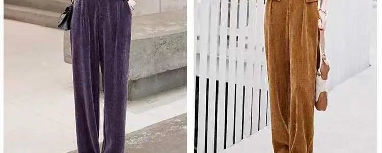 Fashionable Corduroy Set Women's Autumn Winter New Style Elegant Lady Fragrance Wind Coat Wide Leg Pants Two Piece Suit