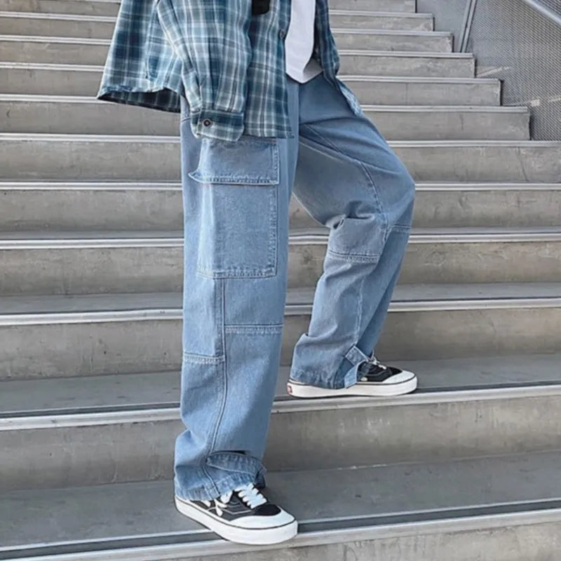 Cargo jeans Men Loose Straight Baggy Men's Jeans Mopping pants hip hop Streetwear Skateboard Neutral denim Wide Leg Denim pants