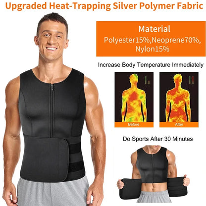 Men's Body Shaper Waist Trainer Sauna Vest Double Belt Sweat Shirt Corset Top Abdomen Slimming Shapewear Fat Burn Fitness Suits