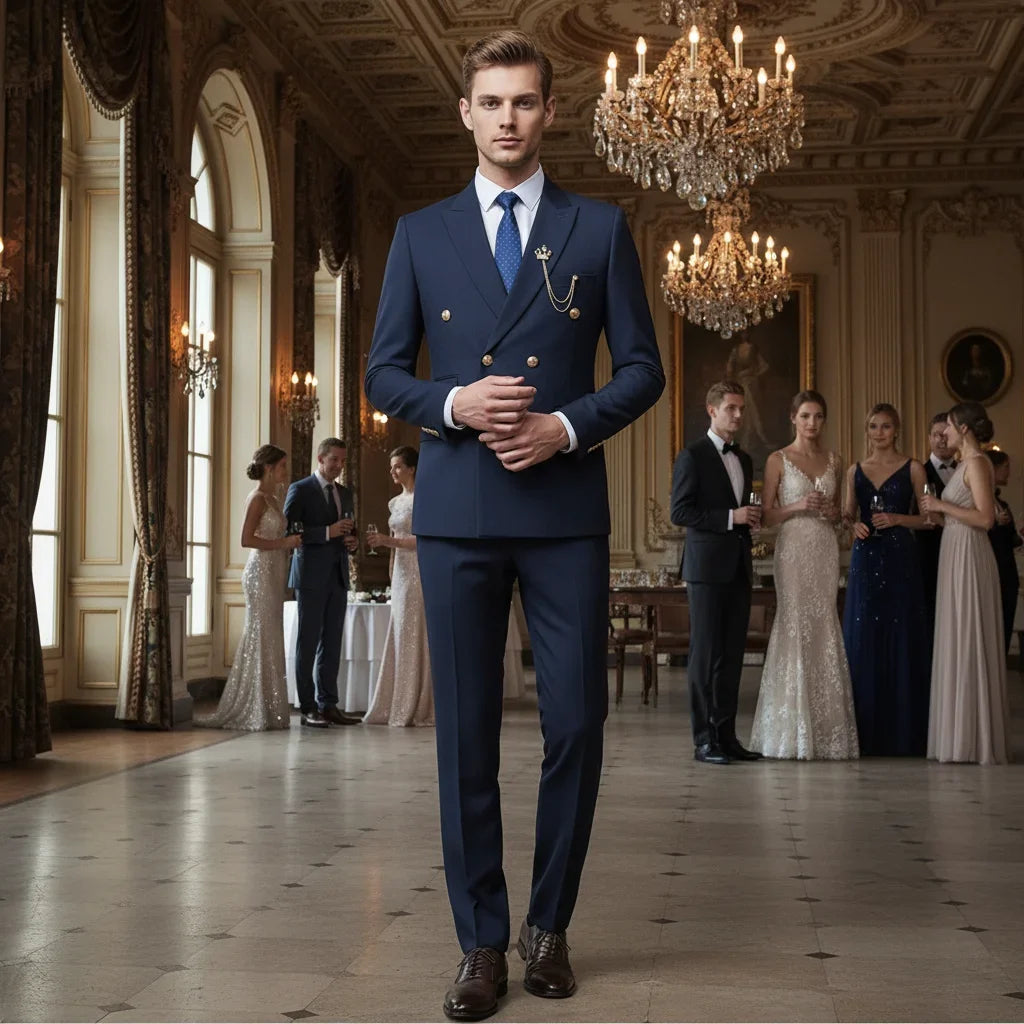 ST Cassy double-breasted Men's Suit Fashionable and Casual Slim Fit Male Groom Wedding Blazers Party Dress Jacket Coat Pants