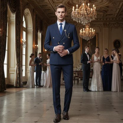 ST Cassy double-breasted Men's Suit Fashionable and Casual Slim Fit Male Groom Wedding Blazers Party Dress Jacket Coat Pants