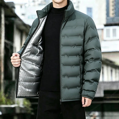 Graphene Self-heating Parka Jacket Men Solid Windproof Pleated Down Jackets Man Stand Collar Parkas Winter Padded Jackets Male