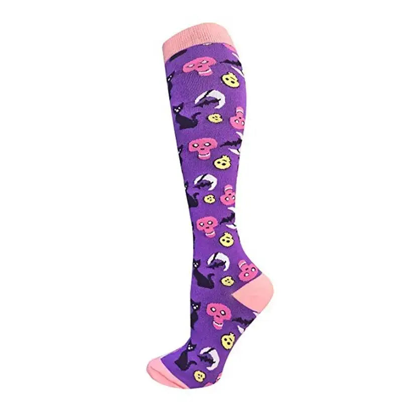 Sport Compression Stockings Funny Pattern Halloween ballon Dot Leg Pressure Running Cycling Multi Color Compress Socks