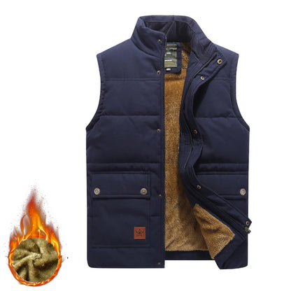 Plus Size 8XL Male Fleece Lined Waistcoat Thick Warm Cargo Vests Men Brand Clothing Winter Vest Jackets Fur Mens Sleeveless Coat