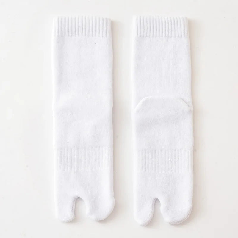 5 Pairs Winter Two Toed Tabi Socks Men's Thicken Warm Solid Color Flip Flops Sock 2 Fingers Casual Mid-tube Cotton Thermal Socks