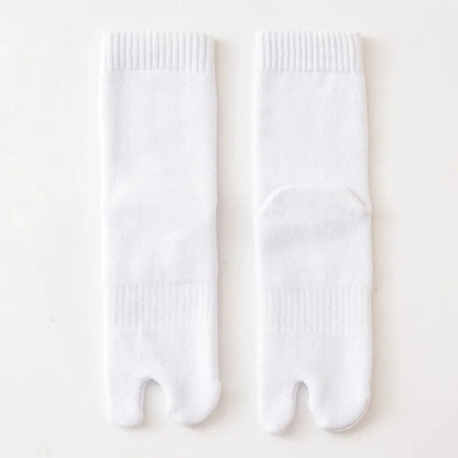 5 Pairs Winter Two Toed Tabi Socks Men's Thicken Warm Solid Color Flip Flops Sock 2 Fingers Casual Mid-tube Cotton Thermal Socks