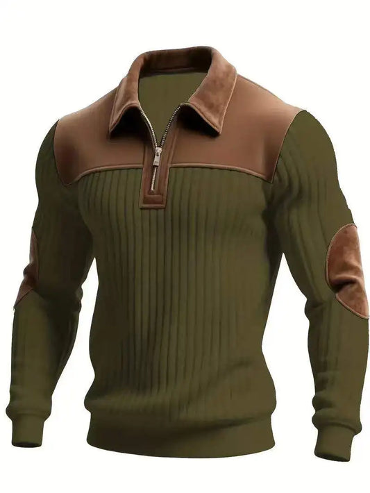 AIOPESON New Year's Men's Color-block Long-sleeved T-shirt, Business Casual Style Long-sleeved Sweatshirt