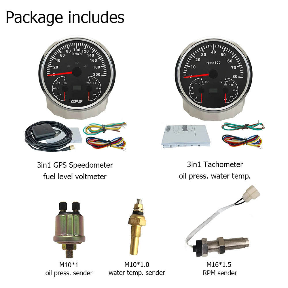 ELING 110mm Car 3in1 Multifunctional GPS Speedometer 120K 200K with Tachometer with Oil Pressure Water Temp Fuel Level Voltmeter