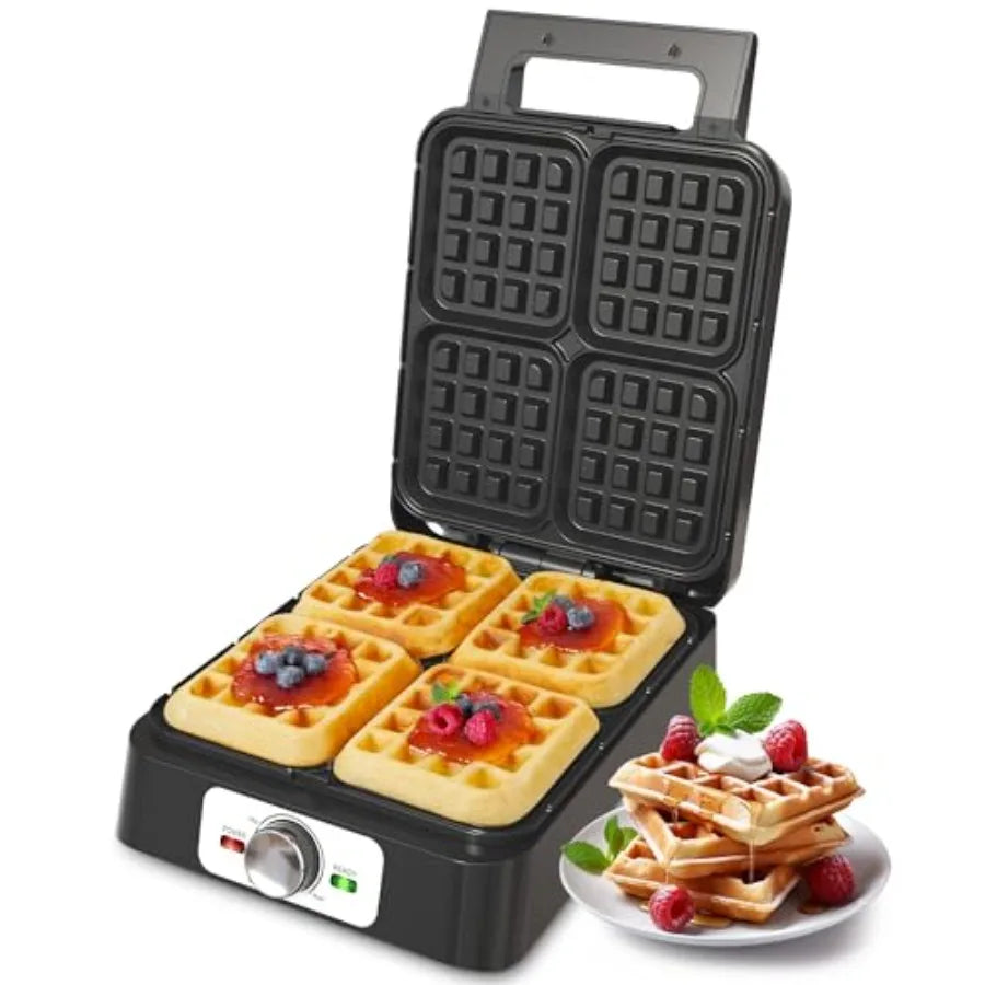 4 Slices Electric Waffle Maker with Adjustable Temperature Control Nonstick Coating Silver Indicator Light Easy to Clean Ideal