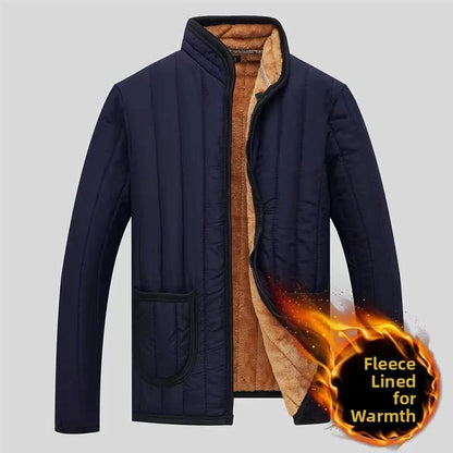 Thickened Fleece Lined Stand Collar Cotton Jacket Dad Style Warm Inner  for Middle Aged And Elderly Men's Clothing