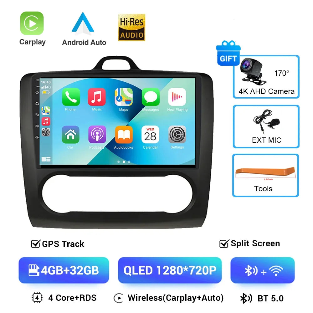 For ford focus 2 Mk2 2004-2008 2009 2010 2011 Android Auto GPS 2din autoradio GPS 2din DVR Android 16 Car Radio 4G+WIFI Carplay