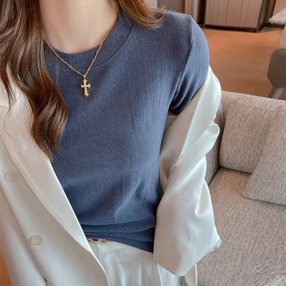 Women’s Soft-Wear Top Ribbed Crew-Neck Base Layer, Long-Sleeved T-Shirt Suitable for Layering or Wearing on Its Own