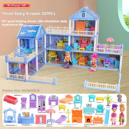 3D DIY Dream Princess Castle Villa Assembly Doll House Set Toy Girl Family Toy Children's Music Doll House Assembly Villa House