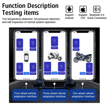 2/4PCS TPMS Sensors Bluetooth 4.0/5.0 APP Display Car TPMS Tire Pressure Monitoring System Motorcycle TPMS Tyre Tester Alarm Set