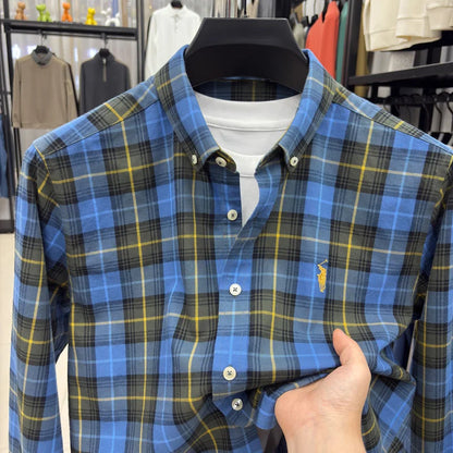 Embroidered Cotton Long Sleeved Shirt for Men in Spring and Autumn, New Plaid Shirt for Casual and Loose Fit, Business Men