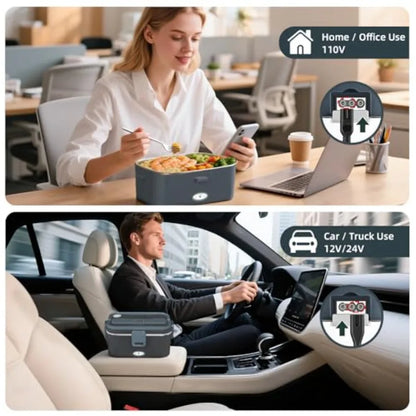 Electric Lunch Box for Adults 80W Heated Lunch Box For Men 1.8L 304 Stainless Steel Container 12V/24V/110V Portable Food Warmer