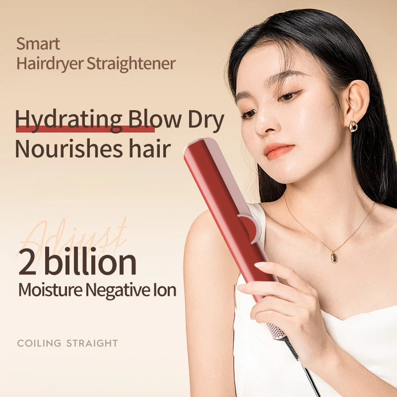 2 IN 1 Professional Hair Straightener & Hair Dryer Heat-Up Hair Flat Iron Negative Ion Iron Long-Lasting Styling Tool