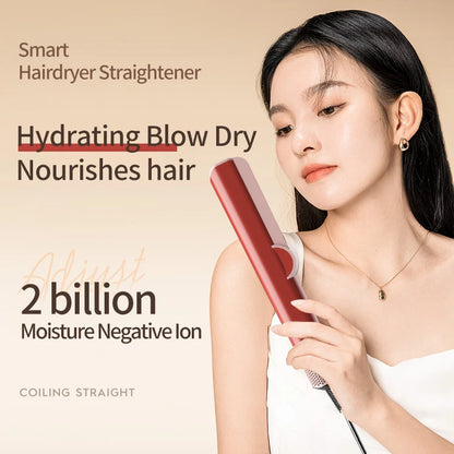 2 IN 1 Professional Hair Straightener & Hair Dryer Heat-Up Hair Flat Iron Negative Ion Iron Long-Lasting Styling Tool