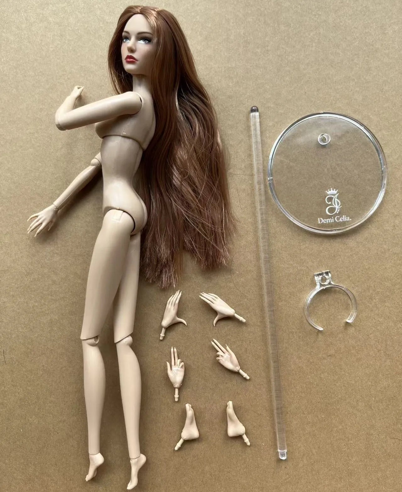 1/6 Female Super Model DC Doll Head Body Figure With Good Makeup Heads With 2 Pairs Hands 1 Feet and Clear Doll Stands