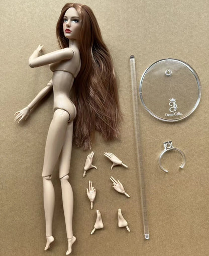 1/6 Female Super Model DC Doll Head Body Figure With Good Makeup Heads With 2 Pairs Hands 1 Feet and Clear Doll Stands