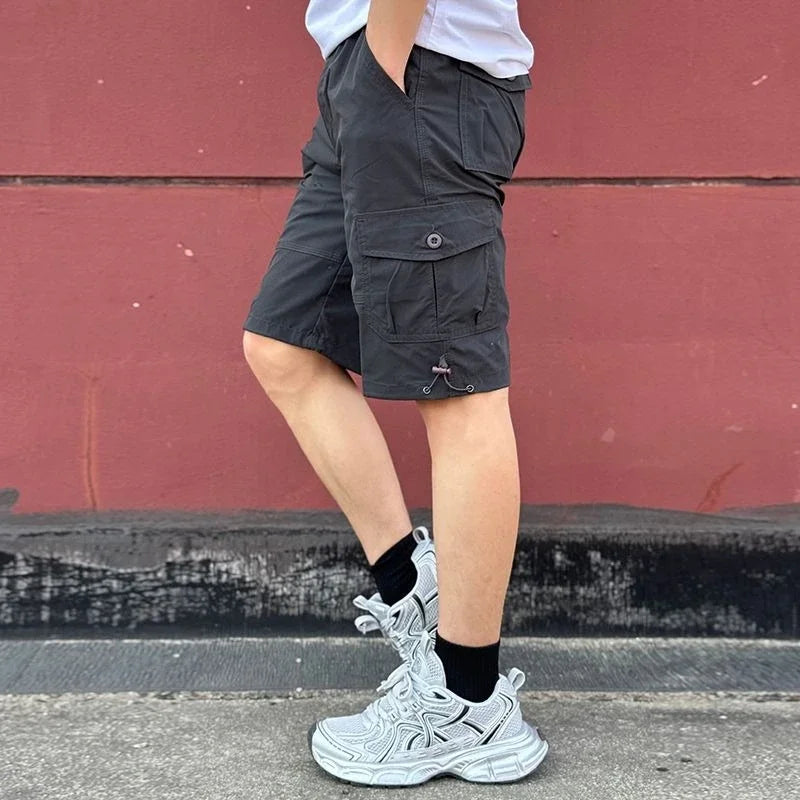 Mens Cargo Shorts Loose Solid Long Wide Half Short Pants for Men Baggy Bermuda Multi Pocket Harajuku Japanese Street Style Y2k