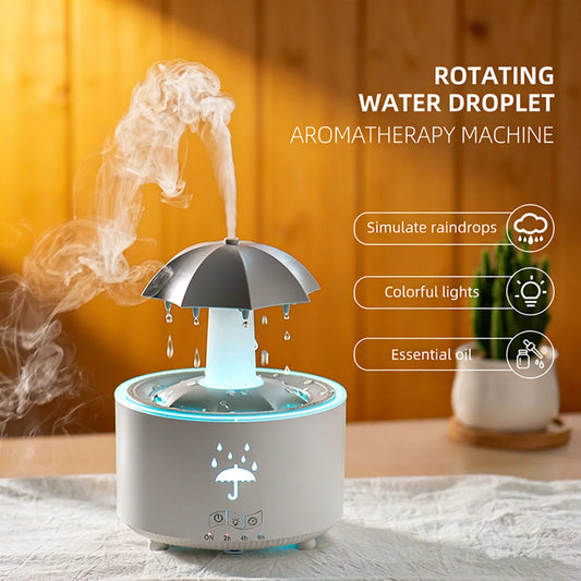 Ultra Quiet Raindrop Humidifier with 7 Color Light Aromatherapy Diffuser for Bedroom Desktop Sleep Aid Creative Gift