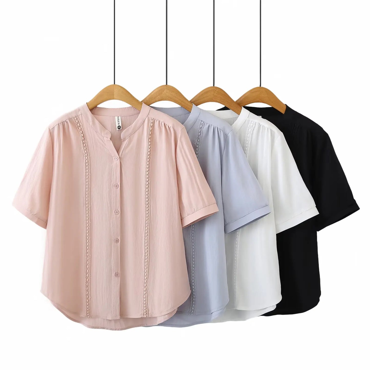 Slimming Short Sleeve Shirt for plus Size Women Stylish French Style Loose Fit Summer Top Single Button Closure Regular Length