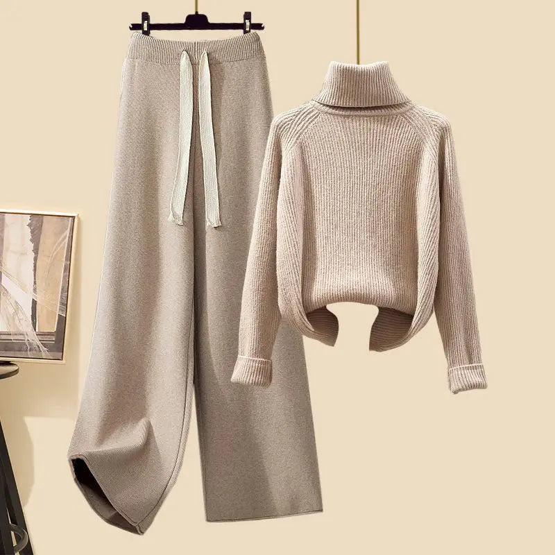 Fashionable Knitted Three-Piece Set Women's Autumn New Lazy Style Open Cardigan Outerwear Slimming Wide Leg Pants