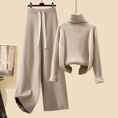 Fashionable Knitted Three-Piece Set Women's Autumn New Lazy Style Open Cardigan Outerwear Slimming Wide Leg Pants