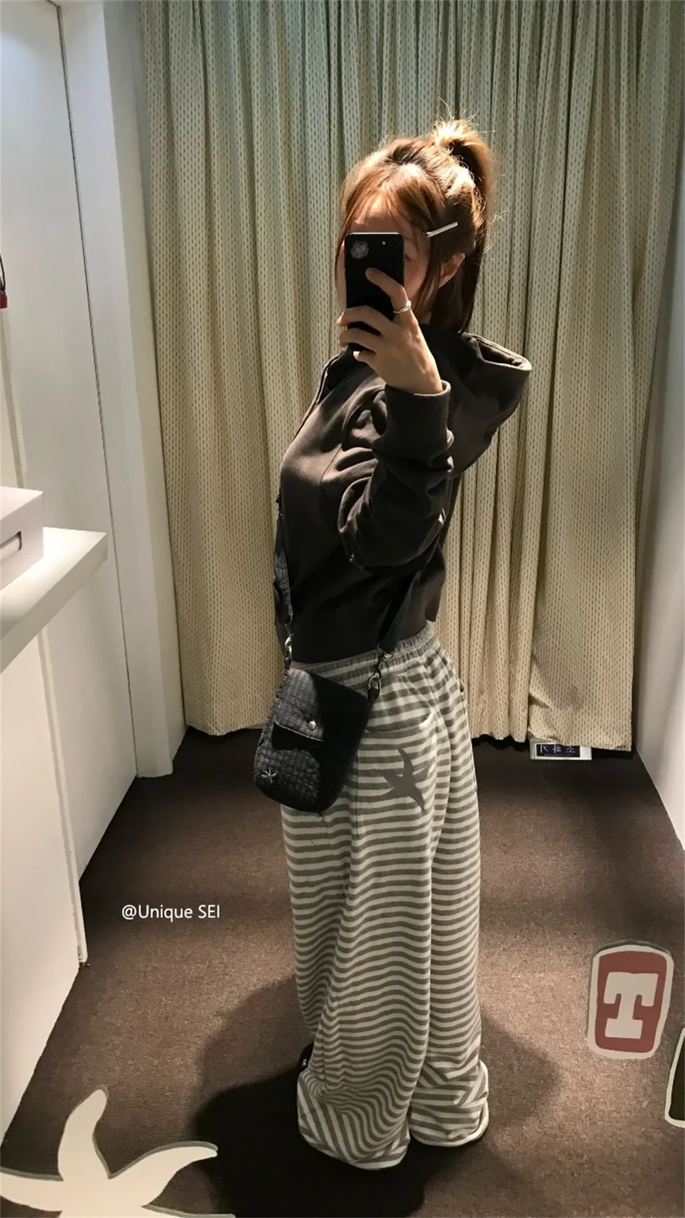 Unique Street Style Korean Lazy Star Embroidery Striped Sweatpants Casual Sporty Long Trousers for Women Straight Leg Pants