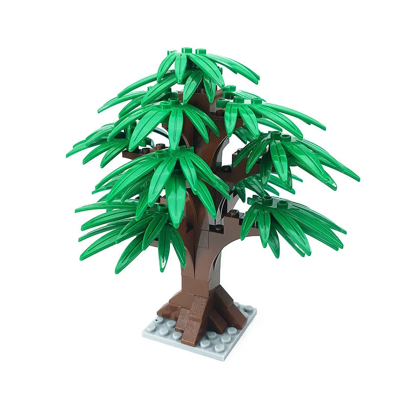 MOC Plant & Tree Parts: Green Grass, Pine Trees, Leaf Flowers & City Building Bricks Accessories - Assemble Blocks Kit
