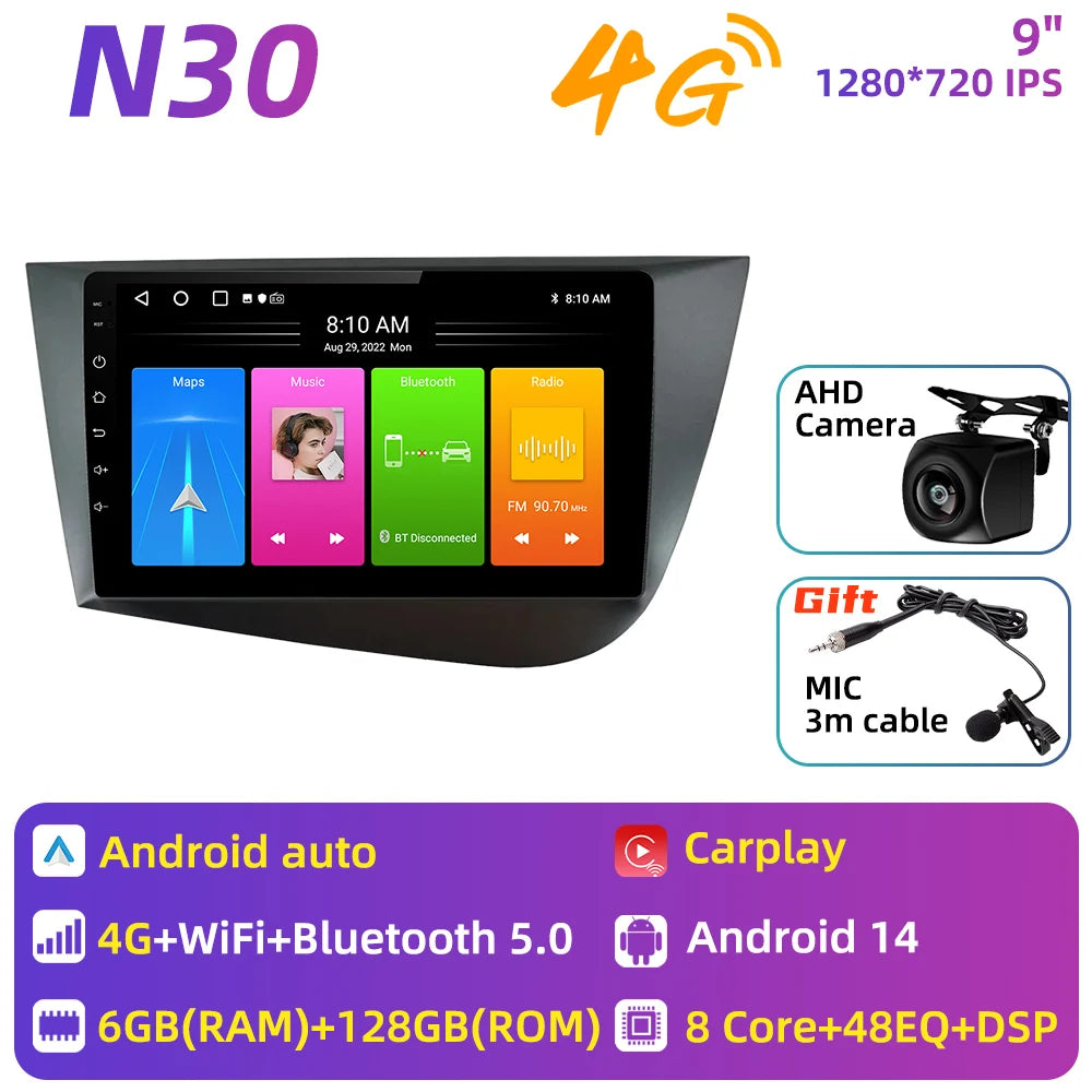Carplay For Seat Leon 2 MK 2 2005 - 2012 Car Radio Car Multimedia Player Android Auto GPS Navigation Head Unit Stereo 2 Din 4G