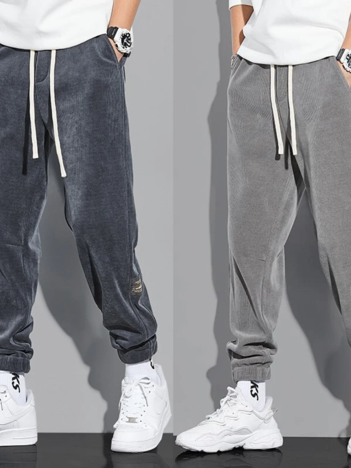 Trendy Retro Corduroy Joggers Men's Autumn Winter 2025 New Fleece Lined Loose Sports Casual Pants Comfortable Long Trousers
