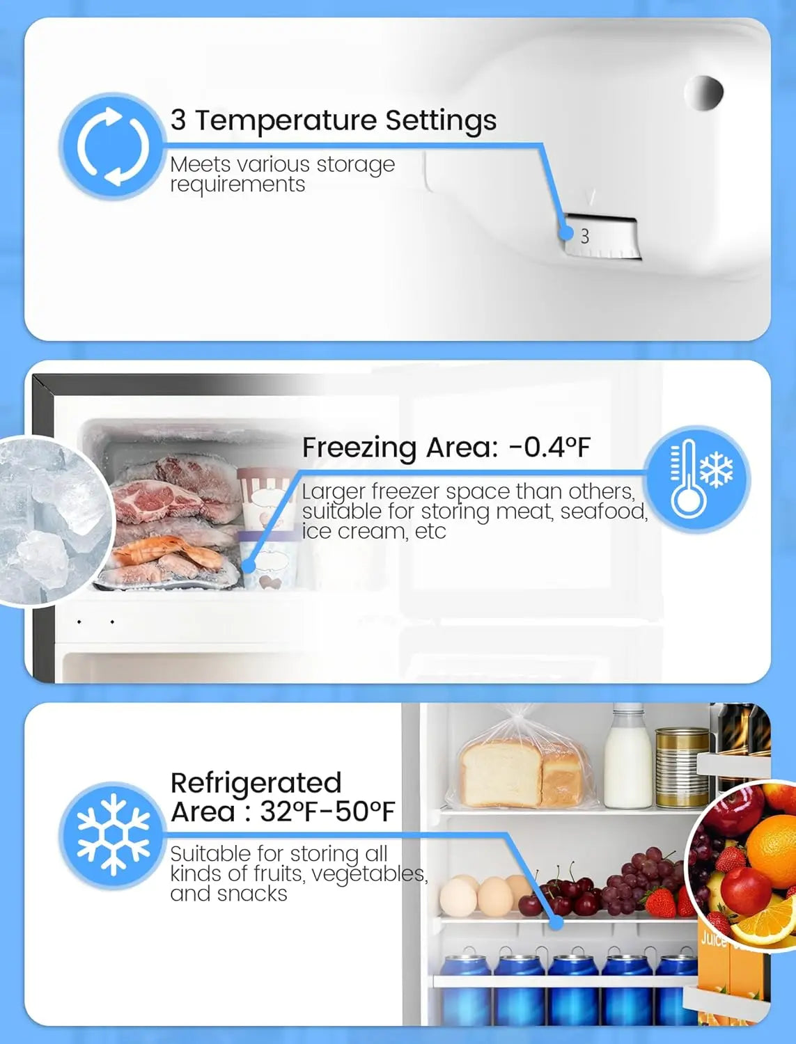 2.5 Cu.Ft Dorm Fridge with Freezer, Double Reversible Door Compact Refrigerator with 2 Removable