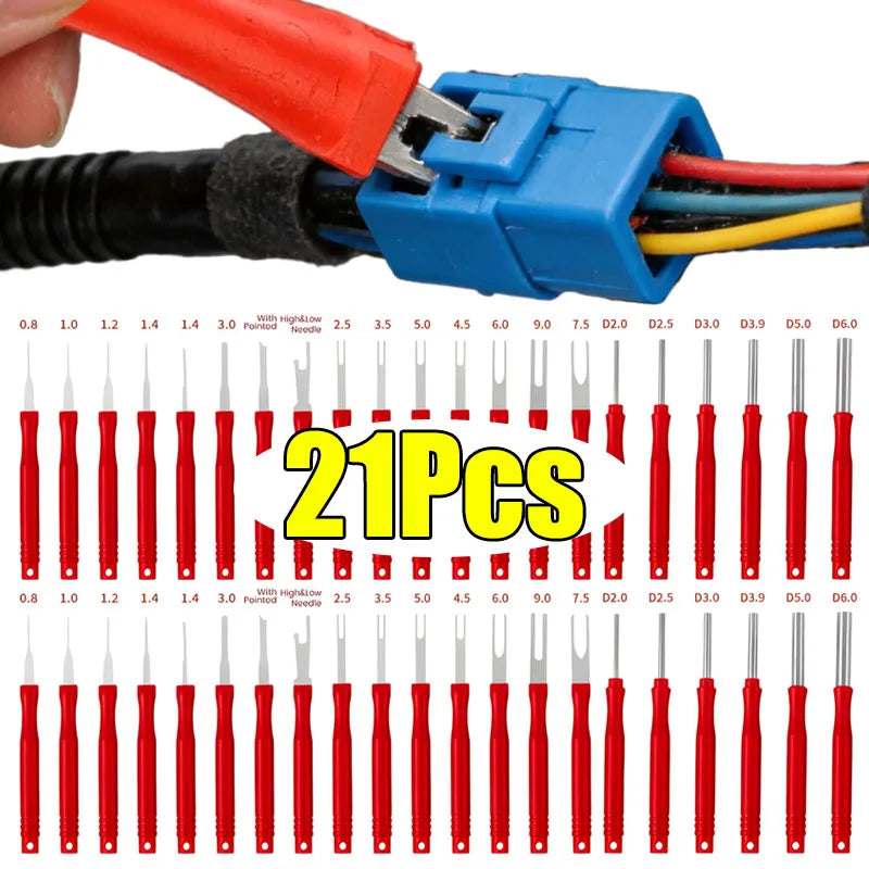 Red Terminal Removal Tool Set Electrical Connector Pin Removal Tool Kit Auto Uto Cable Plug Removal Tool Accessories 21-Piece
