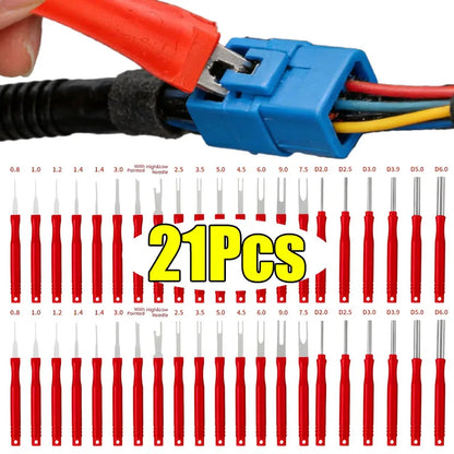 Red Terminal Removal Tool Set Electrical Connector Pin Removal Tool Kit Auto Uto Cable Plug Removal Tool Accessories 21-Piece