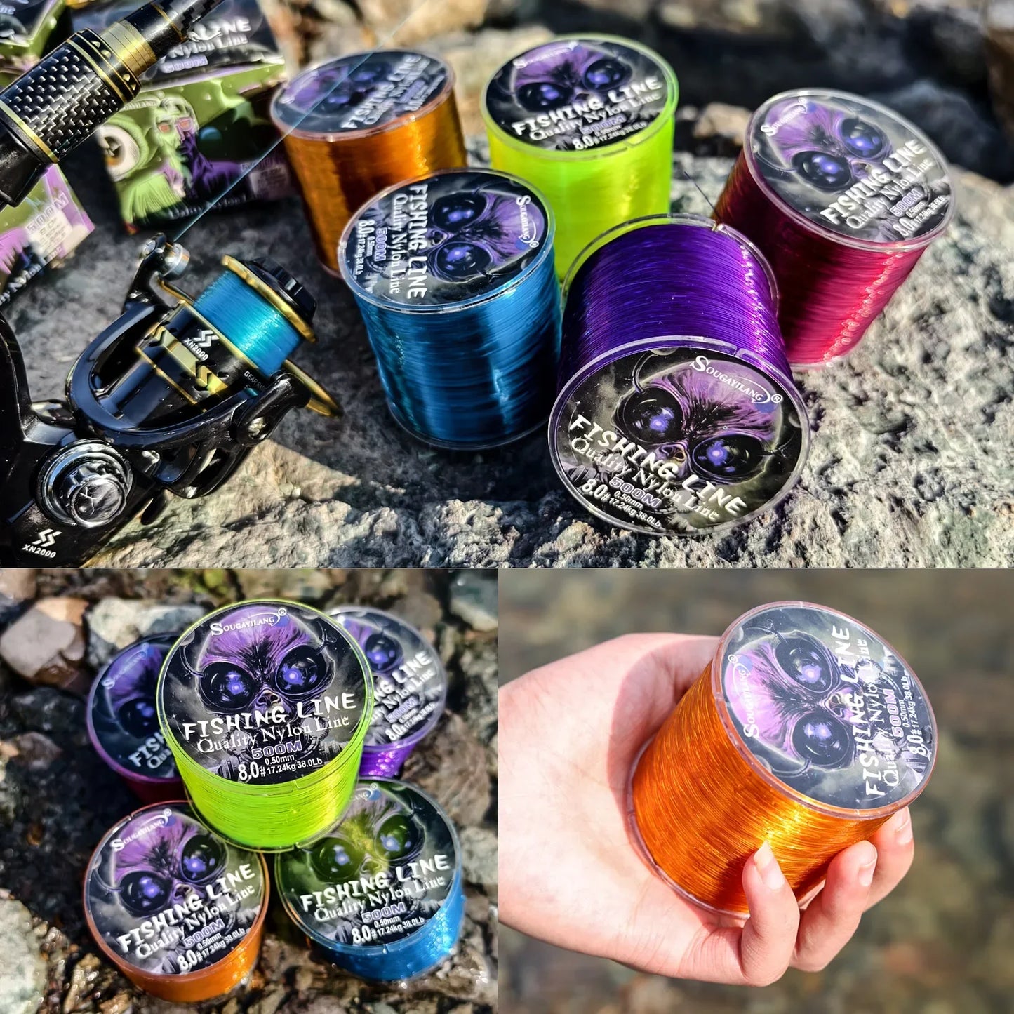 Sougayilang Nylon Fishing Line Strong Tensile and Wear-resistant Fishing Line 500m Capacity Freshwater Saltwater Fishing Line