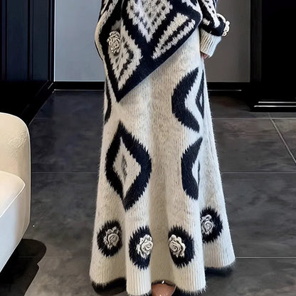 Soft Knitted Set Women's Winter Sweater  Skirt Two-Piece Set Elegant Unique Beautiful Whole Set Fashionable Fre...