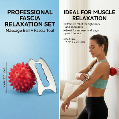 Professional 2-in-1 Fascia Set Stainless Steel Gua Sha Tool & Spiky Massage Ball for Deep Tissue Myofascial Release Recovery