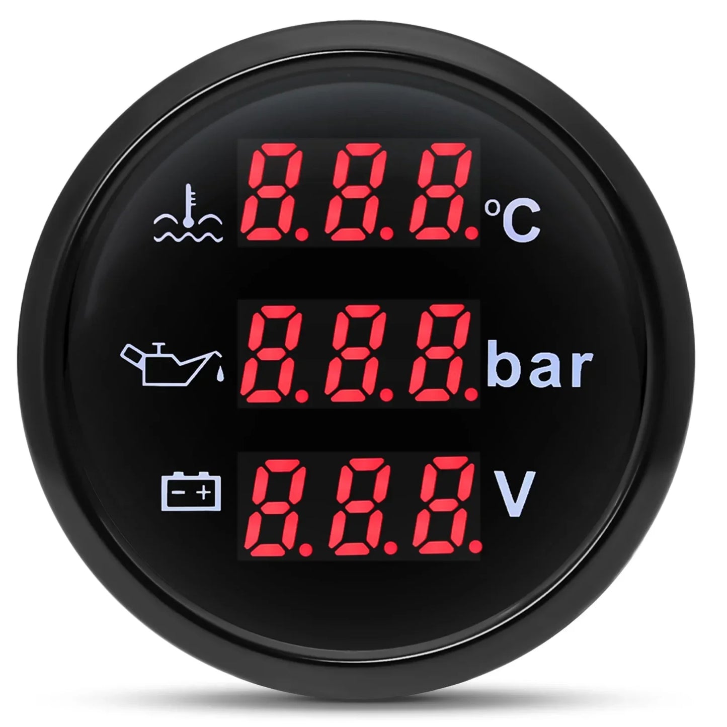 3 in 1 Car Gauge﻿ Water Temperature + Oil Pressure + Voltmeter 52mm Digital Red Backlight  Waterproof car gauge or with Sensor