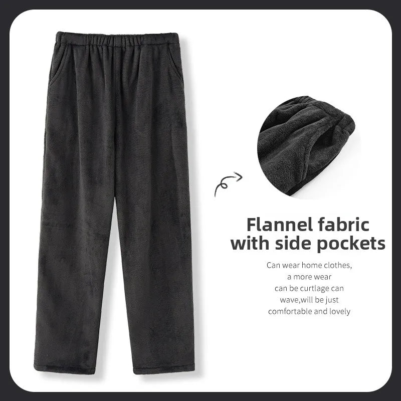 Men's Winter Thickened Fleece Coral Velvet Home Clothes Pants Plaid Patterned Home Pants Warm Comfortable mid Waist Elastic