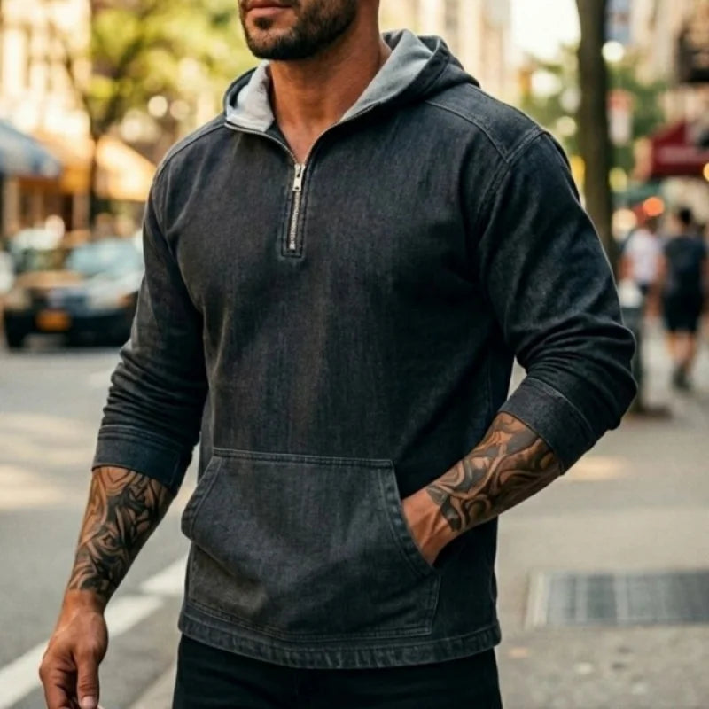 Spring and autumn men's denim hoodie washed denim jacket Outdoor men's biker jacket Hoodie men