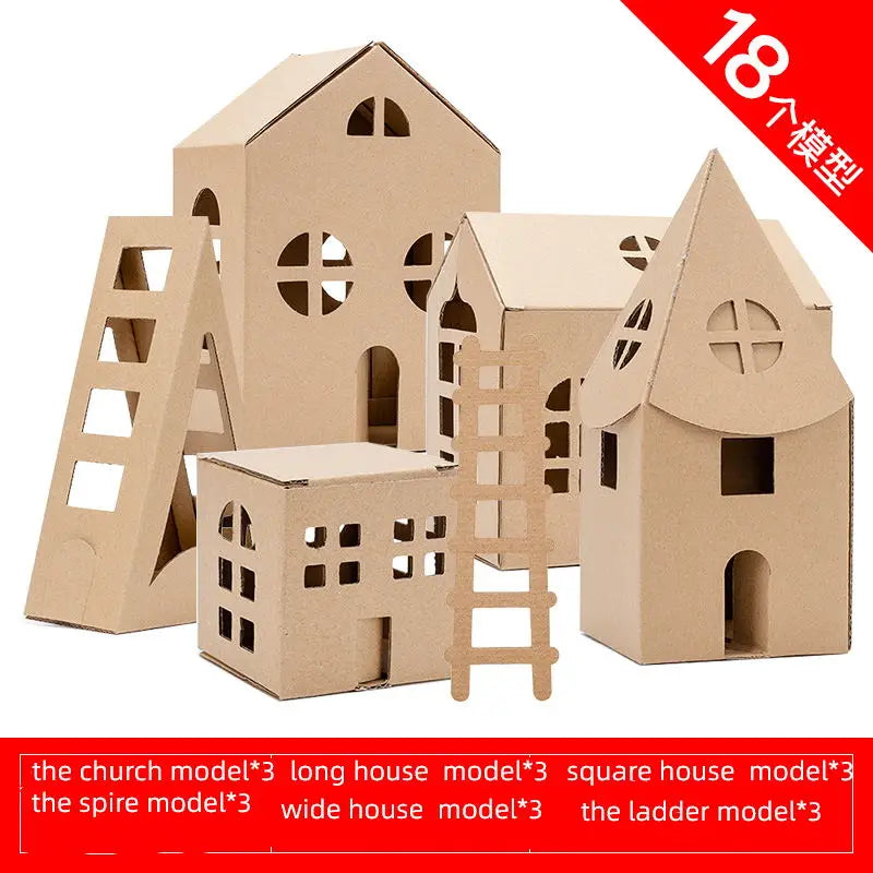 3D Paper Craft Toy Cardboard House Coloring Playhouse Assembly Kit Miniature Building Block Kid Handicraft Construction Material