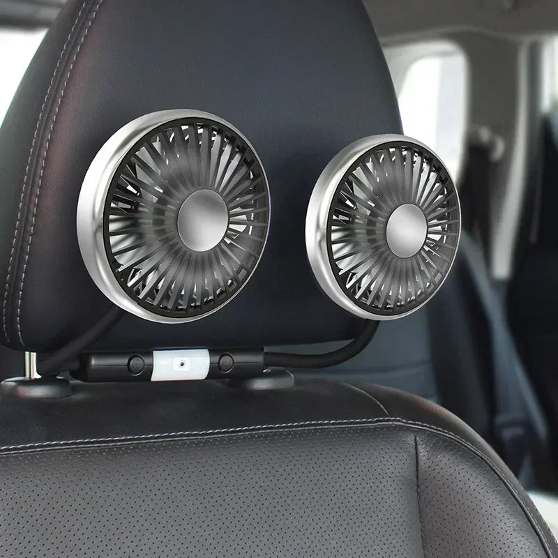 360° Rotation Double Head Car Back Seat Fan 3-speed Wind Adjustment USB Auto Cooling Fans for Summer Car Accessorie