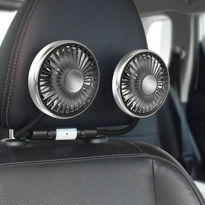 360° Rotation Double Head Car Back Seat Fan 3-speed Wind Adjustment USB Auto Cooling Fans for Summer Car Accessorie