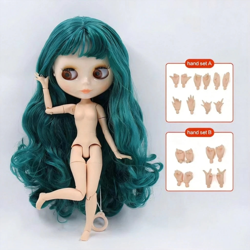 ICY DBS Blyth doll 1/6 BJD Customized nude joint body with white skin, glossy face,blue background is matte face girl gift, toy