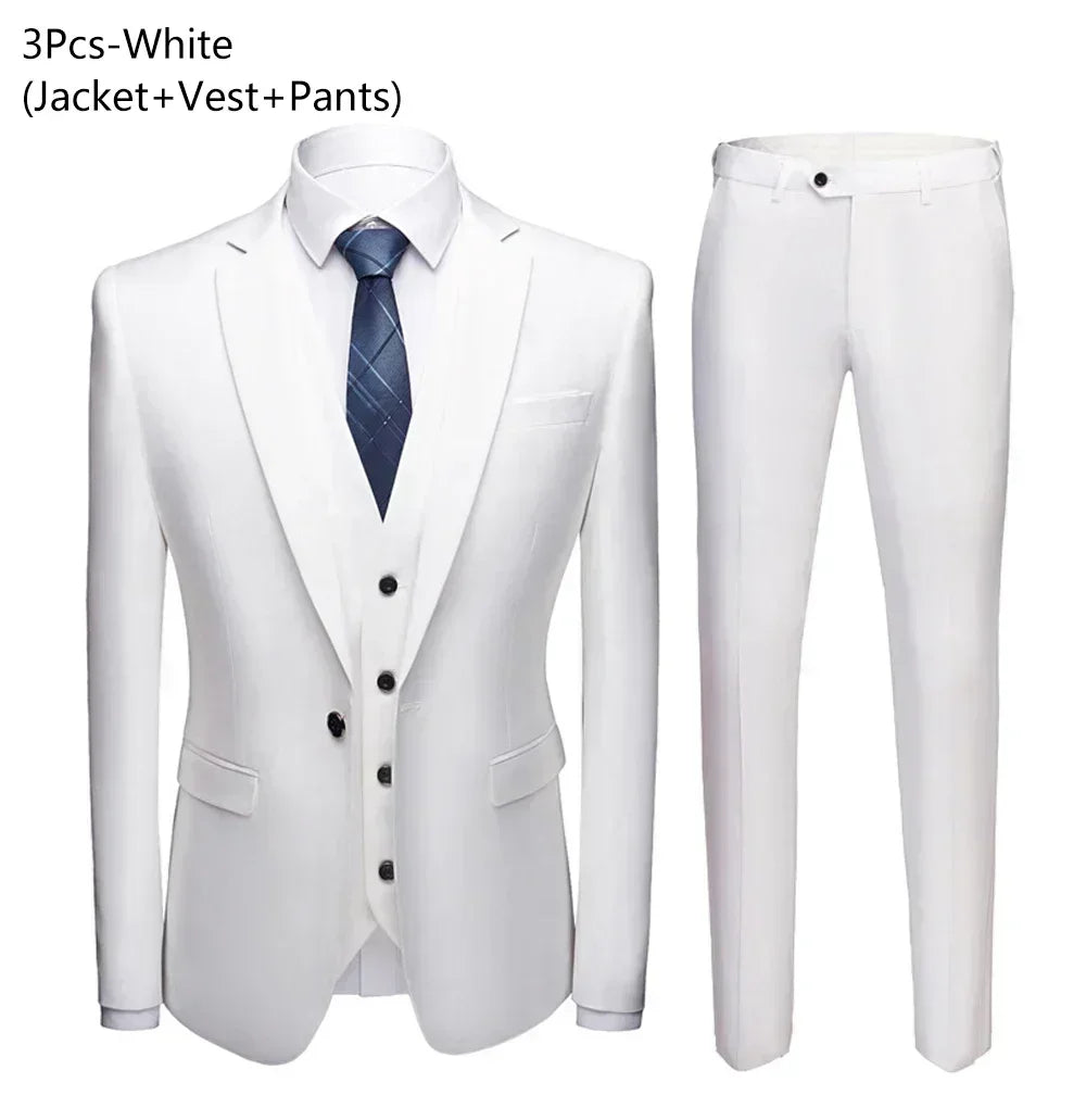 Suit Men Elegant For Wedding 3 Pieces 2 Set Jackets Vest Pants Blazers Groom's Formal Full Business Coats 2025 Costume