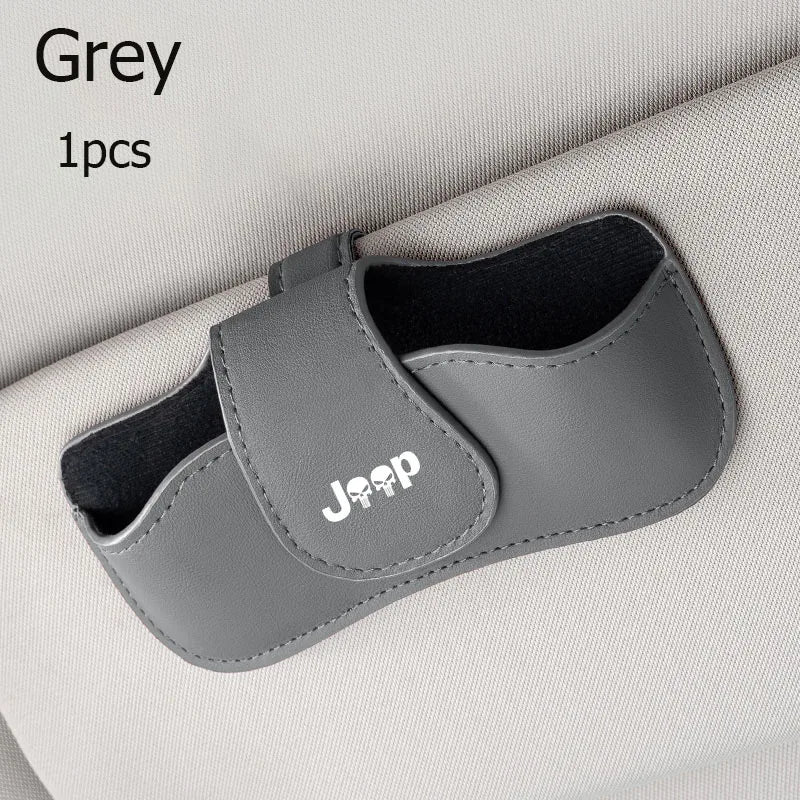 Car sun visor glasses box leather sunglasses holder for Jeep Grand Cherokee Wrangler Rubicon Renegade Patriot Compass Commander